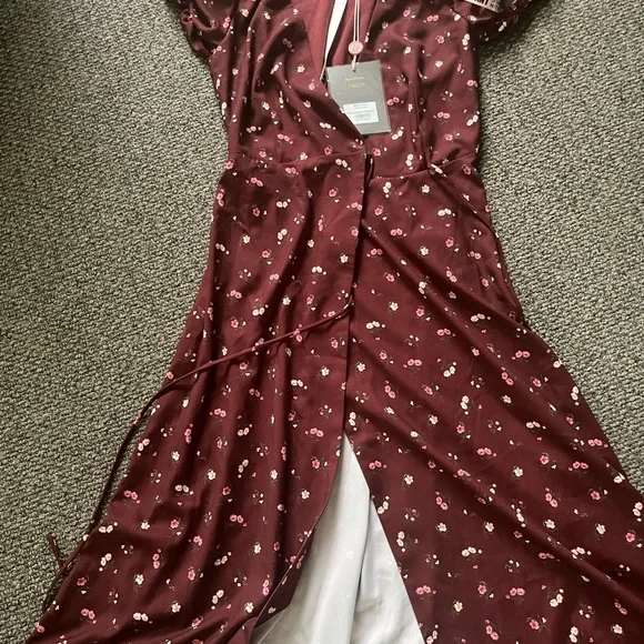 Elegant Burgundy Floral Wrap Dress